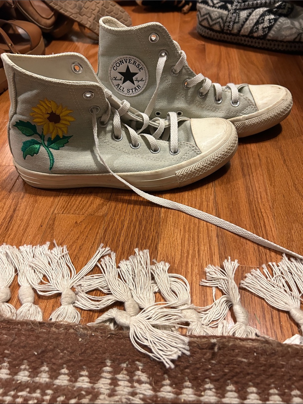 Converse High Top Sneakers in Cream with Yellow Sunflower
